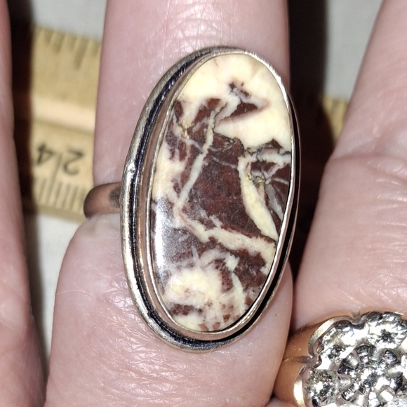 Jasper Mookaite Oval Gemstone 925 Signed Sterling Ring EUC - Picture 6 of 8